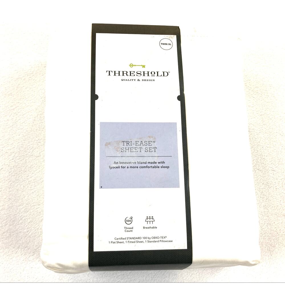Twin XL Sheet Set 500 Thread Count  Ivory Threshold NWT - Picture 2 of 5